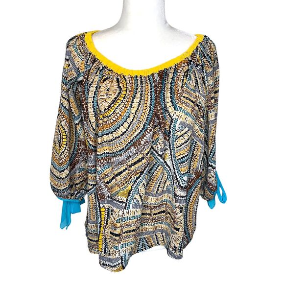 Umgee Tops - Umgee Multicolor Pullover Tie Sleeve On Off Shoulder Top Blouse Size Small Boho